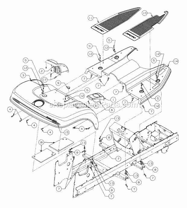 Fender And Running Board Diagram and Parts List for 2166 13A-214G100, 13A-254G100 Cub Cadet Lawn Tractor